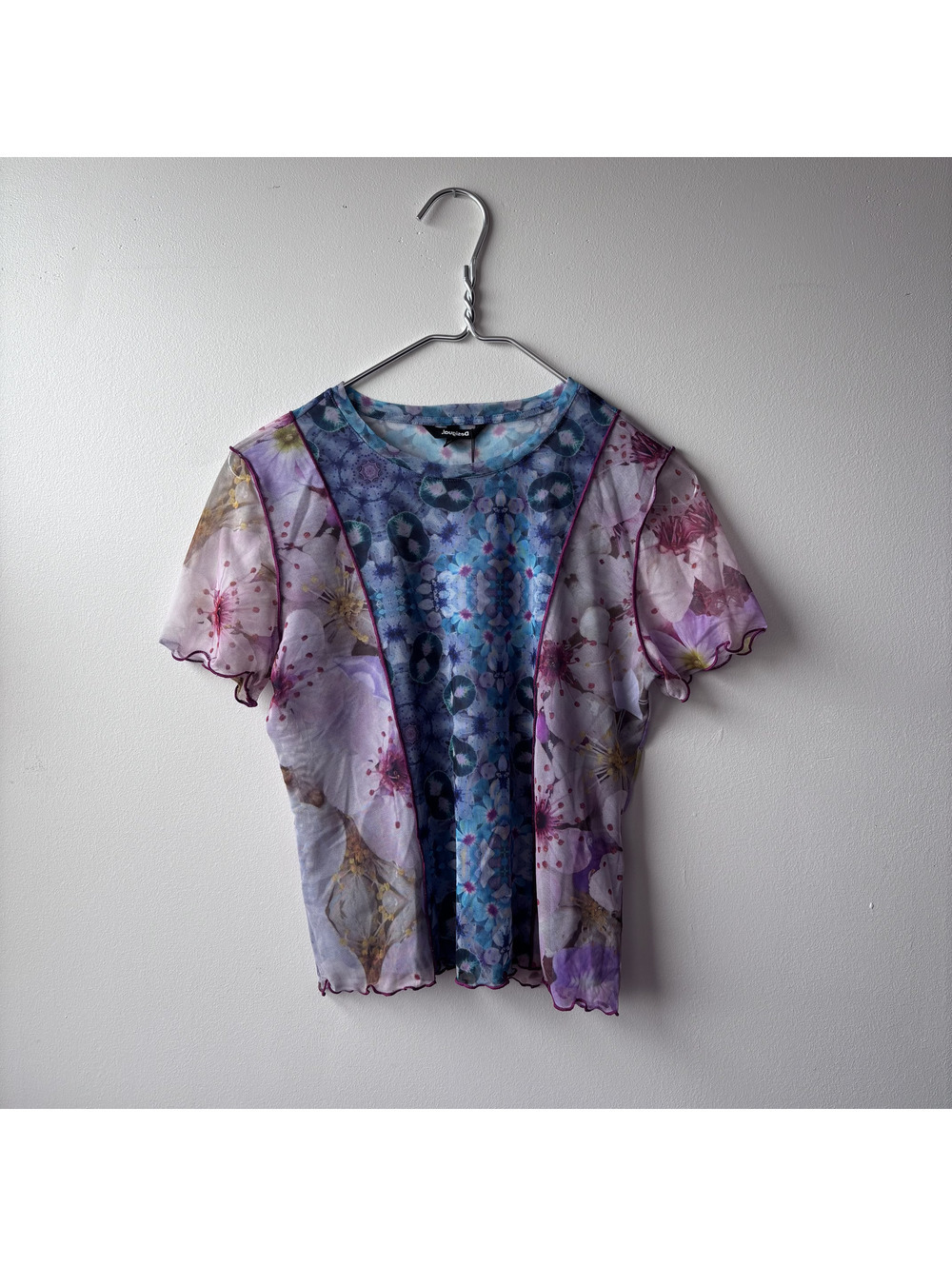 Desigual Women's Floral Mesh Short Sleeve Top Size L